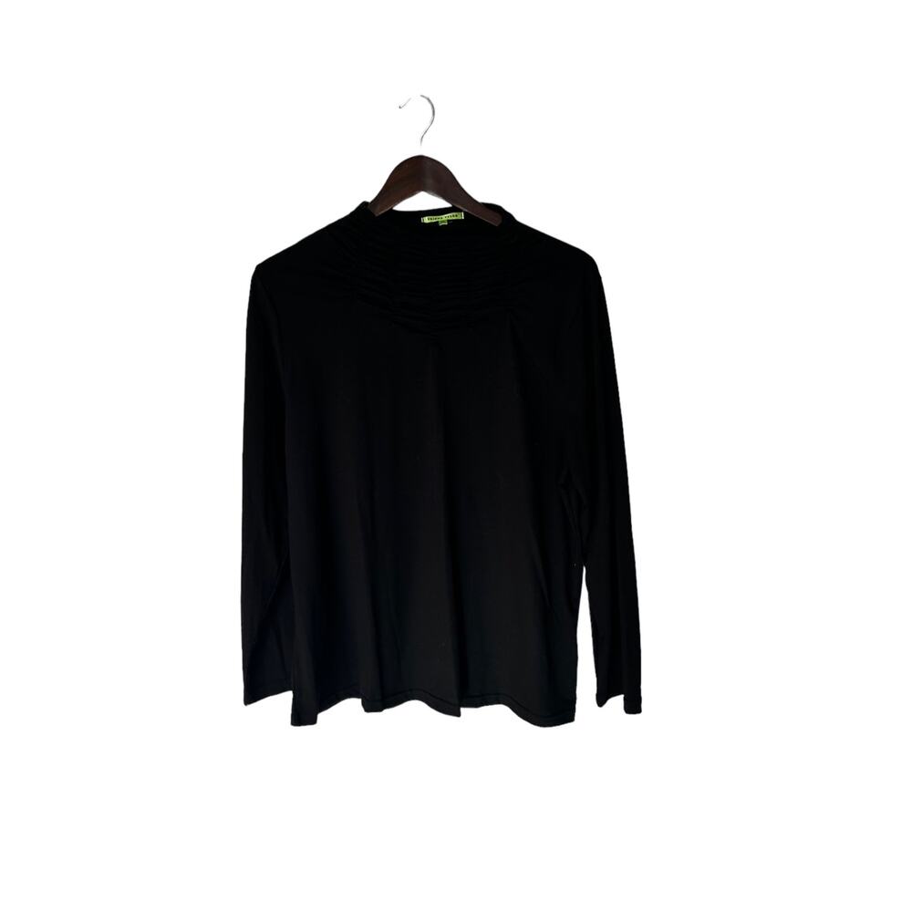 Trisha Tyler sz XL womens knit‎ top black long sleeve mock ruched neck new